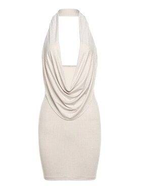 Cream Cowl Neck Halter Dress